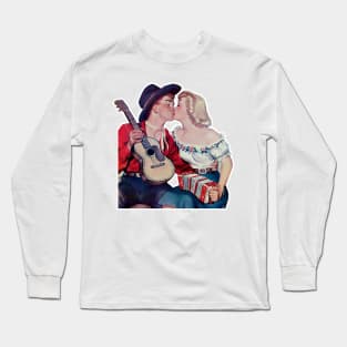 Valentine's day country couple kissing and making music Long Sleeve T-Shirt